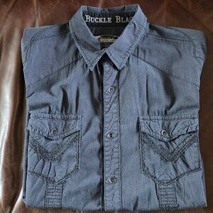 Buckle Black Label Men's Snap Shirt Short Sleeve Athletic Fit Black Western L